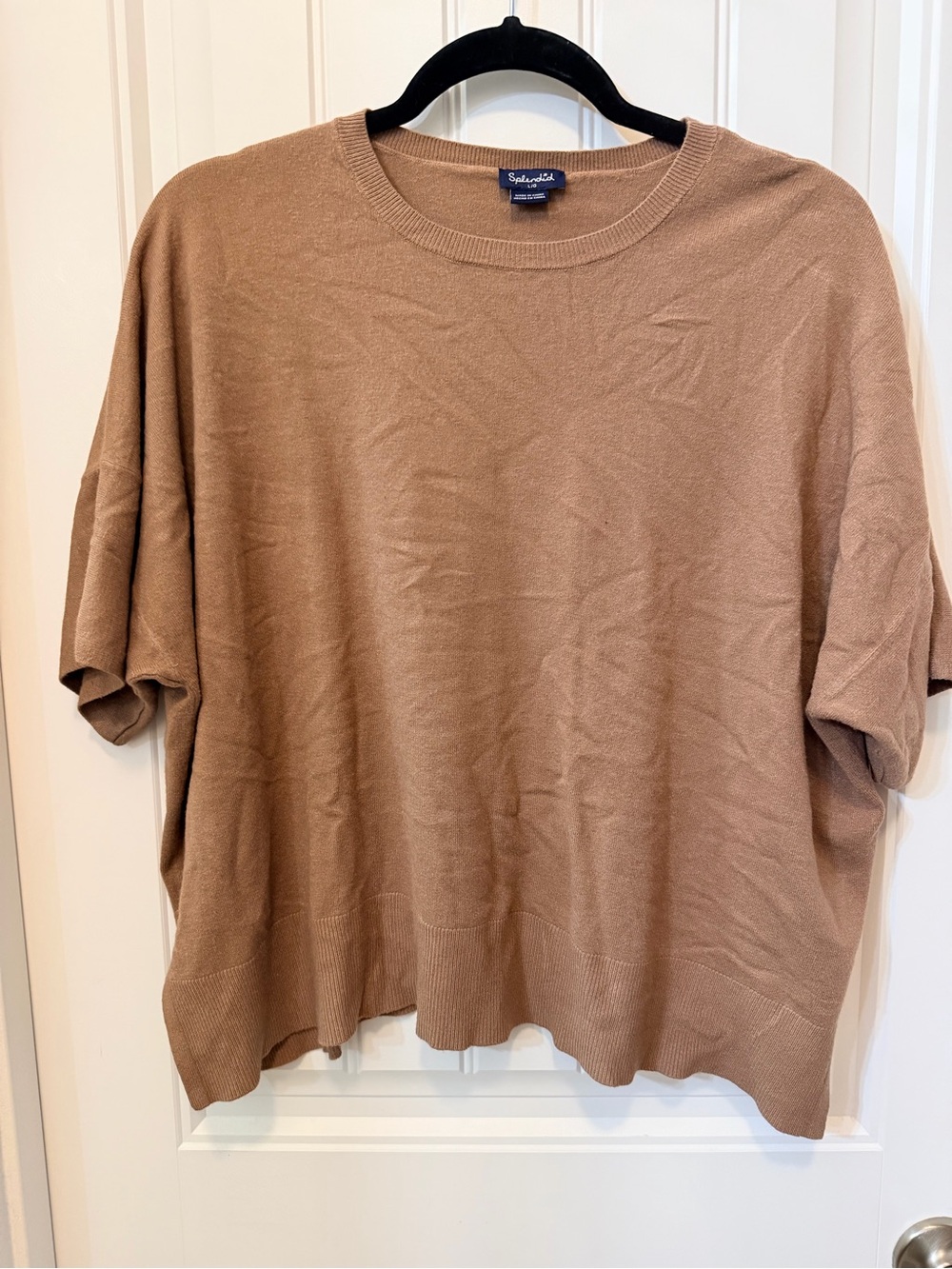 Splendid Crew Neck Knit Top in Camel Brown